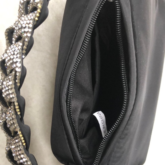 Alessia Black Mini Evening Bag Top Zip With Rhinestone Handle - Picture 8 of 11